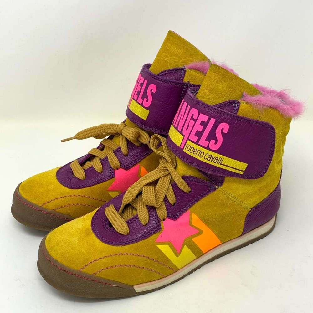 Roberto Cavalli Angels Junior High top Trainer Bubblegum Pink Yellow Barbiecore